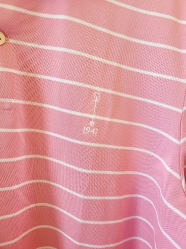 RLX Ralph Lauren Polo Shirt Mens Large Pink Striped Carmel Country Club 1947 - Picture 5 of 8