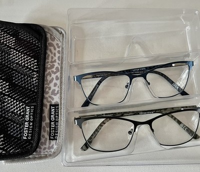 Foster Grant 2er Pack Damen Lesebrille Metall & gemustert +2,00, 2 Etuis, Neu