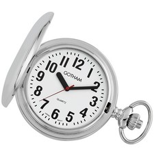 Gotham Men's Silver-Tone Low Vision Polished Finish Covered Quartz Pocket Watch