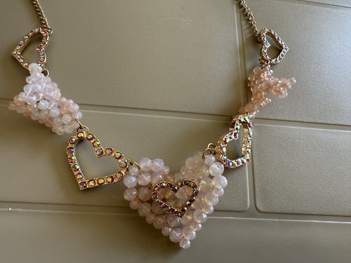 COLLANA CUORE SAN VALENTINO perline strass cristallo rosa stile designer gioielli - Foto 2 di 8