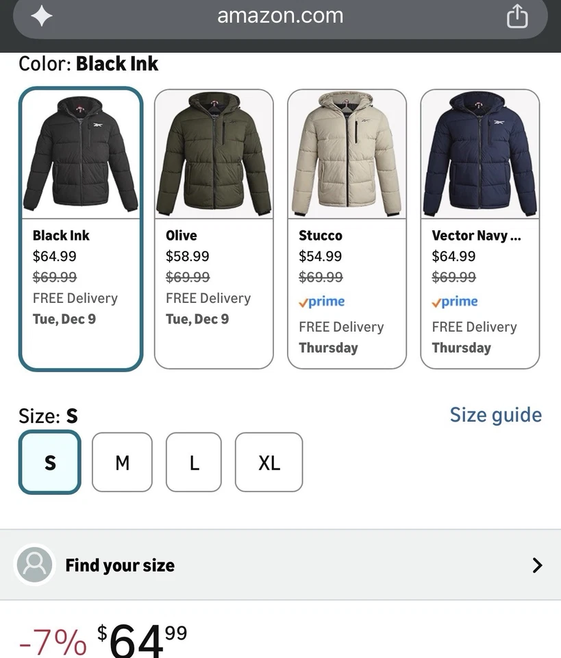 Reebok Men's and Big Men's Stretch Puffer Coat, Size L - Image 3 of 3