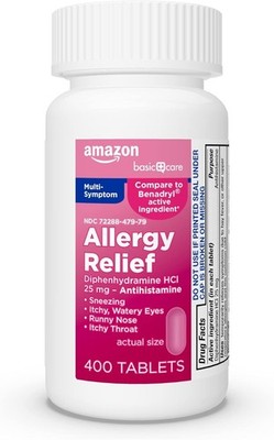 Amazon Basic Care Allergy Relief Diphenhydramine 25 mg 400 ct Compare to Benadry