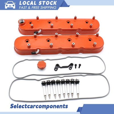 2Pcs Aluminum Orange Tall Valve Covers For Chevy LS1 LS2 LS3 LS6 LS LSX 241-164