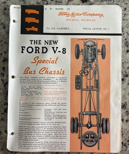 5-Vintage 1937 Ford Motor Co Factory To Dealer Truck Sales Bulletins Bus Chassis