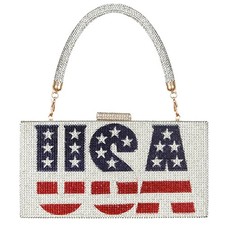 Women's American Flag Rhinestone Crossbody Evening Purse - Patriotic Red Whit...