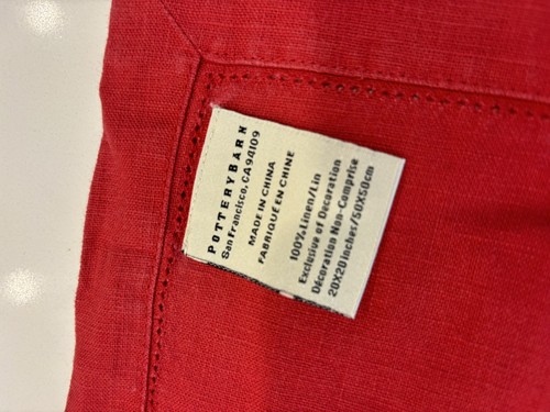 Pottery Barn Red Linen Napkins (7) Vintage 20x20" Hempstich - Picture 5 of 10