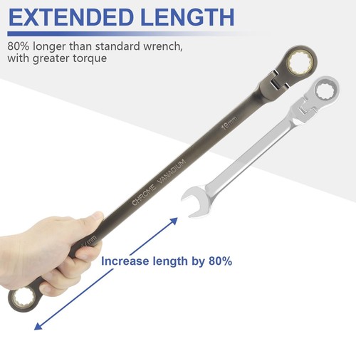 6-Piece Extra Long Metric CR-V Steel Flex-Head Ratcheting Wrench Set, Double ... - Picture 3 of 7