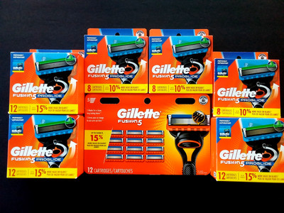 72 X GILLETTE FUSION5 PROGLIDE REFILL/RAZORS,4 PACKS 12,3 PACKS 8, NEW PACKAGING