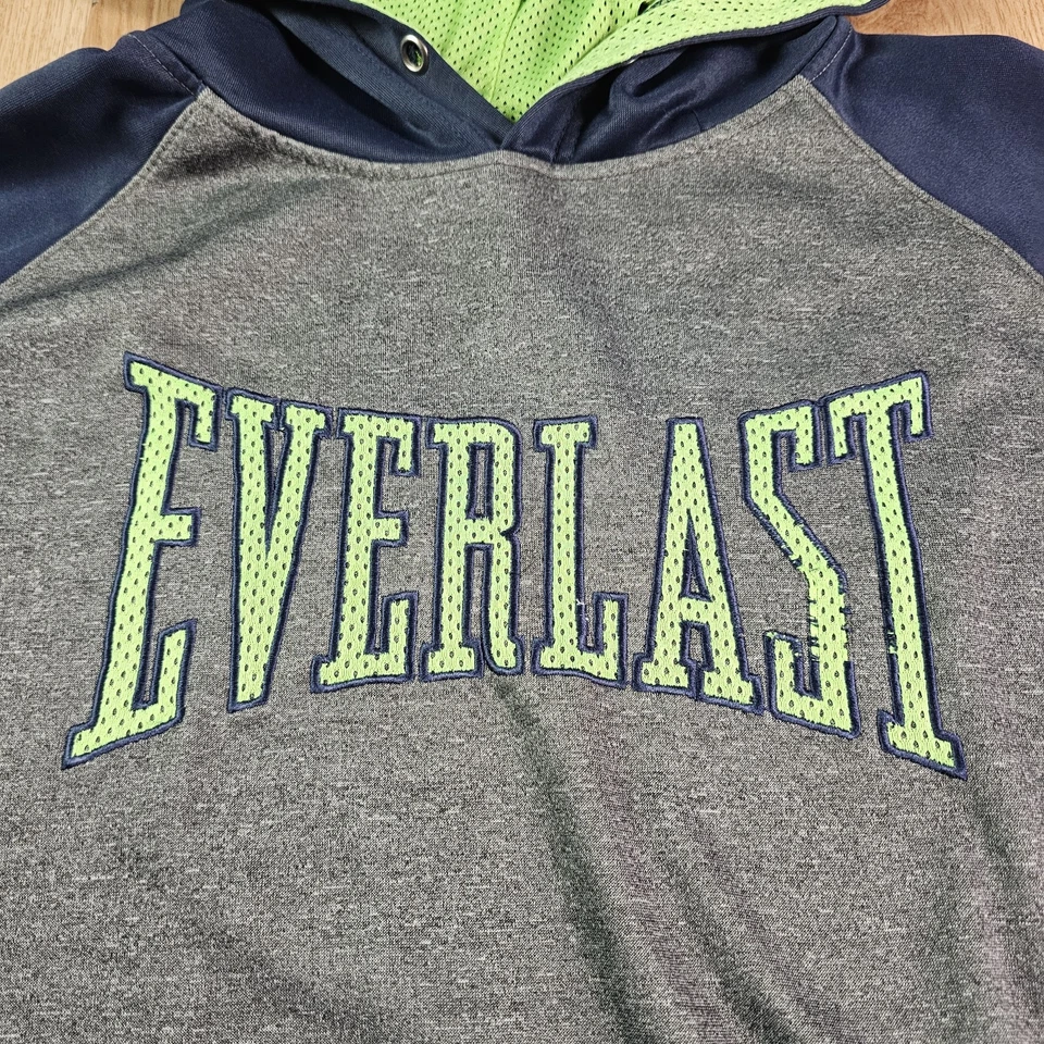 复古 Everlast 连帽衫男式 XL 灰色绿色套衫运动衫 Y2K 拳击 — 第 2/4 张图片