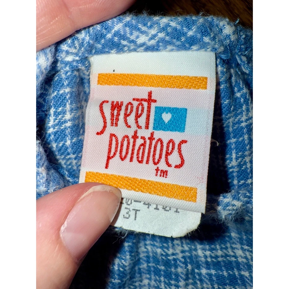 Vestido 3T Vintage Niñas Pequeñas Azul Apliques a Cuadros Animales Camote Hecho en EE. UU. Foto 3 de 4