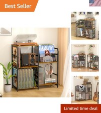 Record Player Stand, Turntable Stand with Vinyl Storage Holds up to 300 Albu...