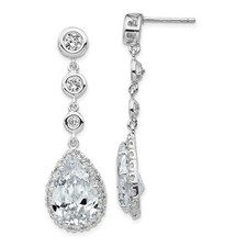 Sterling Silver Cubic Zirconia Teardrop Halo Drop Dangle Earrings 7.74gm