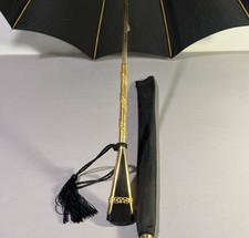 Woman s Vintage Umbrella Black Gold Plated Ornate Handle No Holes