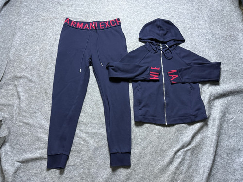 Armani Exchange Tracksuit Womens Medium Blue Sweatsuit Hoodie Sweats 2 Piece - Picture 1 of 15