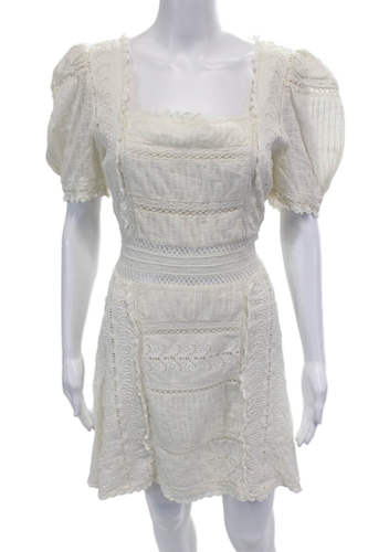 Love Shack Fancy Womens Cotton Embroidered Pattern Zip Dress White Size 6