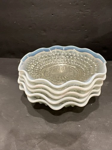 Vintage Anchor Hobnail Moonstone Opalescent Bowls W/ Ruffled Edge | Set Of 5#R44