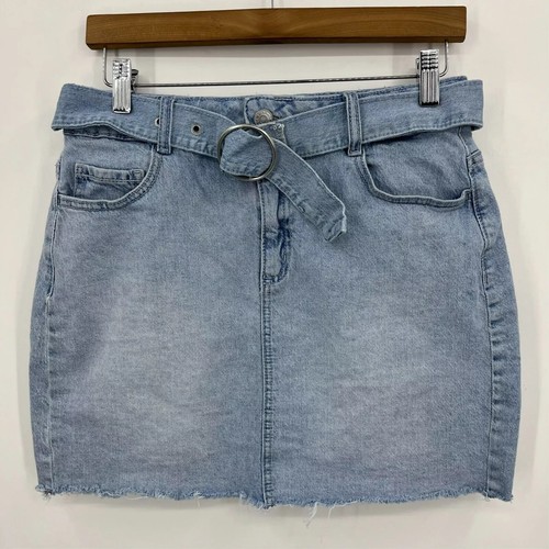 Garage Womens Light Wash Denim Mini Skirt with O-Ring Belt Size M