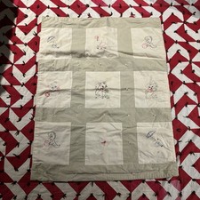 Vintage 1950s 60s Handmade Crib Quilt As Is Worn Animals
