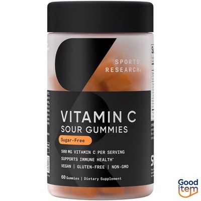 Sports Research Vitamin C 500mg Gummies - 60ct: Certified Gluten-Free, Vegan