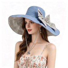 Women's Foldable Floppy Reversible Wide Brim Travel Beach Sun Visor Hat UPF 50