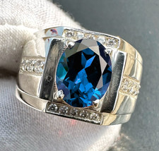 Men's Blue Topaz Gemstone Handmade Ring With 925 Sterling Silver Ring