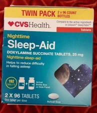 Twin Pack CVS Nighttime Sleep Aid  25mg 2 X 96 Count Bottles. Total 192 Tablets