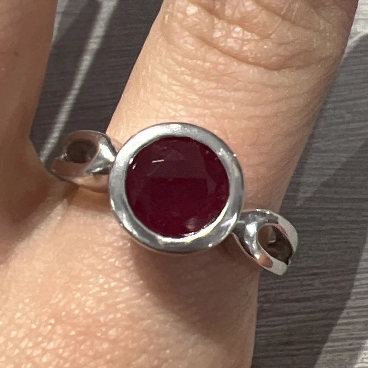 925 Sterling Silver Red Ruby Round Bezel Solitair… - image 1