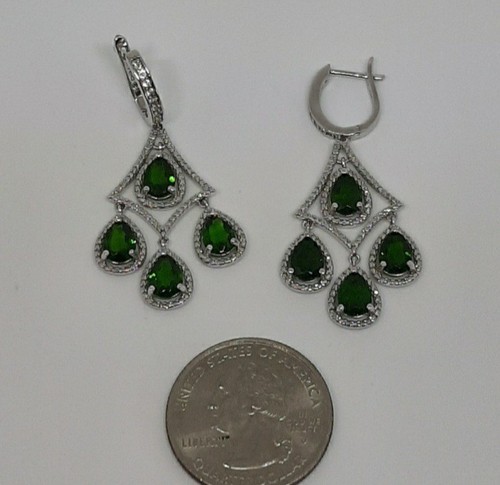 AAA Chrome Diopside & White Zircon Chandelier Earrings in Platinum over Silver - Picture 4 of 13
