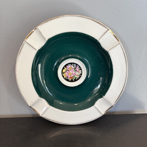 Schumann Arzberg Germany Porcelain Ashtray Flowers Dark Green Center 7 1/2" - Picture 2 of 6