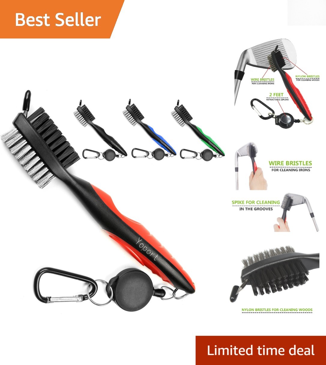 Brush With Wire Bristles & Carabiner - Essential Golf Accessory