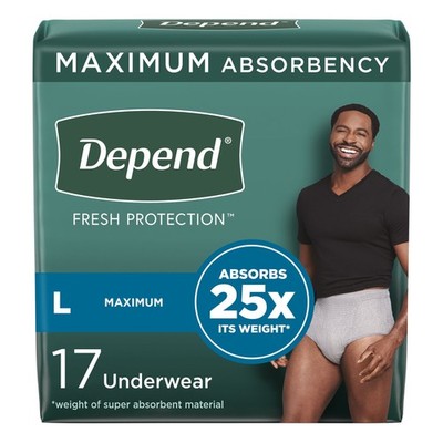 Depend  Fresh Protection  Men's Maximum Absorbency Underwear, Large