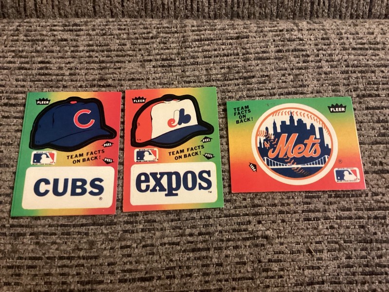 (3) 1983 FLEER Stickers - CHICAGO CUBS, MONTREAL EXPOS, NEW YORK METS