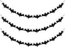 Black Glittery Bat Garland Halloween Garland Decoration for Haunted Home, Pack