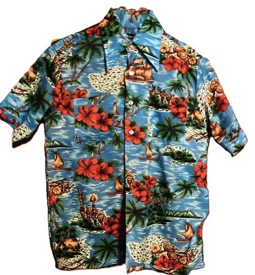 Hawaiian No Iron Shortsleeve S Small 14-141/2 100% Polyester Van Cort PET RESCUE