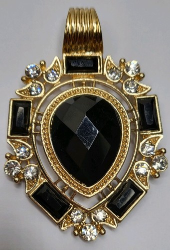 Modeschmuck Anhänger schwarz Acryl und Glas Strass goldfarben - Bild 11 von 13