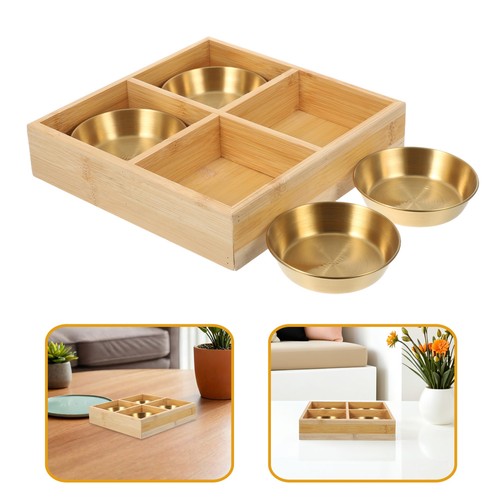 Four-grid Bamboo Tray Condiment Server Trays Divided Serving Plate Wood - Picture 17 of 17