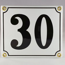 Emailleschild Emaille Hausnummer 30 Weiß Schwarz Hausschild Email Emailschild Nr