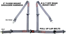 OFF ROAD 4 POINT SEAT BELT RACE 2" HARNESS PULL UP LAP BELTS FLOOR MOUNT GREY
