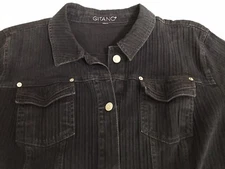 Gitano Denim Jean Jacket 1980 Vtg Striped Stretch Button Black Medium Button EUC