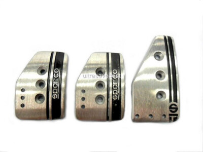 New Sparco Silver Aluminum Non Slip Sport Pedal Brake Pad Covers Manual Car 3PCS