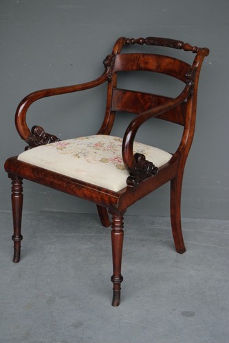 Antique Northern European Empire period armchair carved mahogany needlepoint - Picture 8 of 8