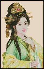 Oriental Lady in Yellow and Green Kimono Counted Cross Stitch Chart No.25-114