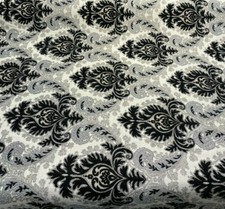 Grenada Damask Black Silver Upholstery Fabric...
