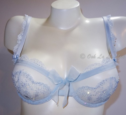 36D,L NWT Victoria's Secret Designer Set Unlined Bra, V-String Blue Embellished - Picture 2 of 13