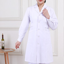 Women Medical Nurse Doctor White Coat Uniform Dress Button Front Scrubs Lab Coat