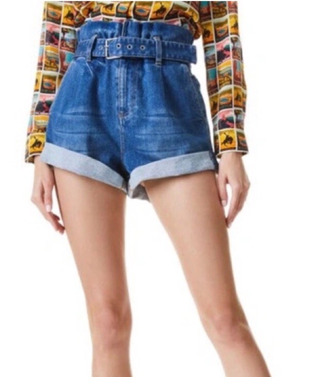 Alice + Olivia Rosemary Belted Denim Paperbag Shorts Blue Wash Women’s