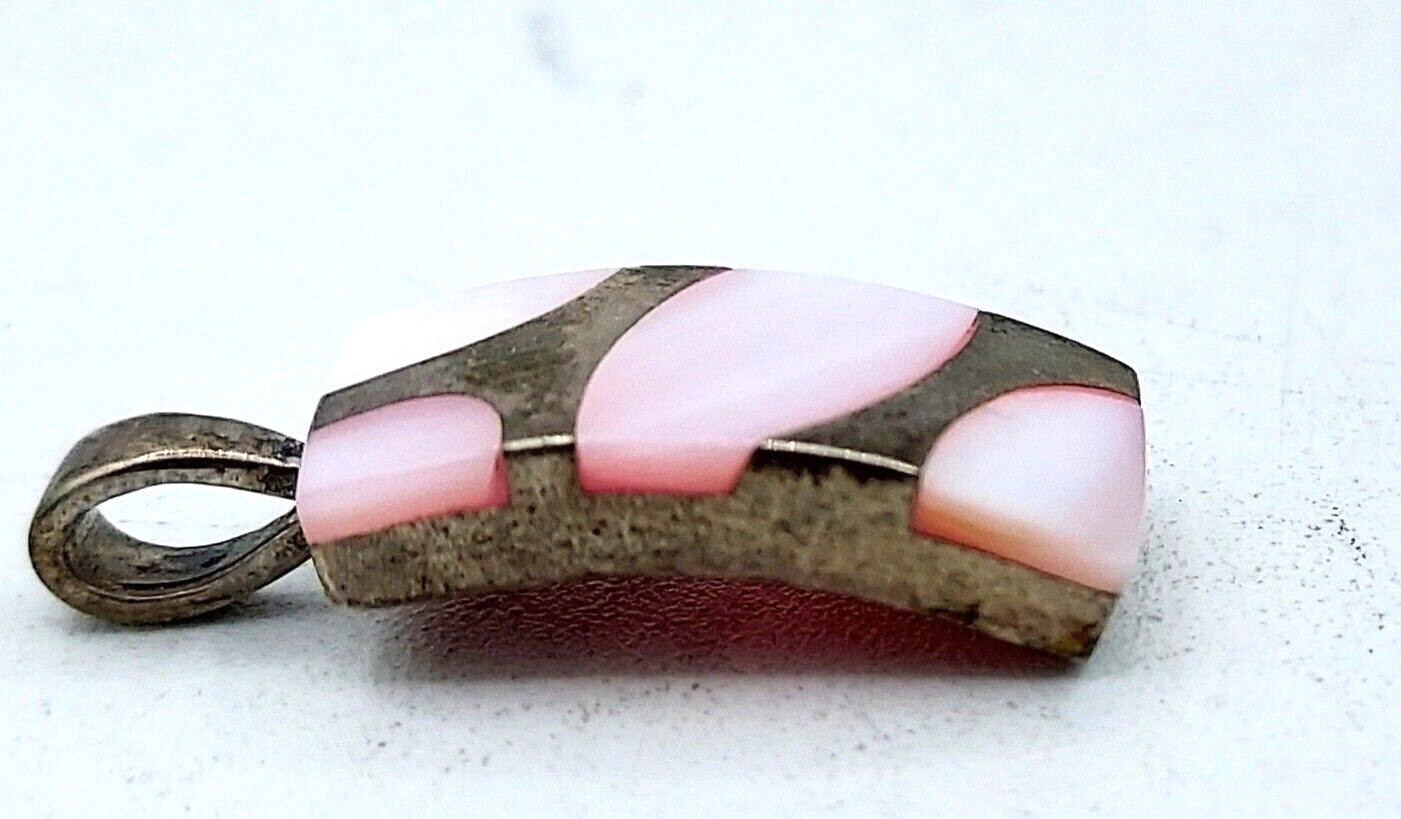 925 Sterling Silver Rectangular Light Pink Shell … - image 2