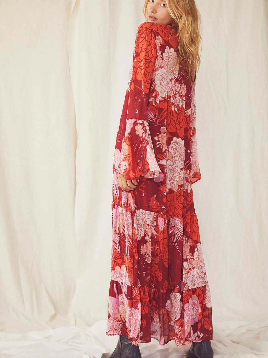 free people moroccan roll maxi dress Free People Womens Moroccan Roll Floral Long Sleeve Maxi Dress, Size Small: S/Pop Combo