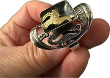 Adjustable 18k Yellow Gold Lama Llama Sterling Silver Ring Bird Lion Head Carve