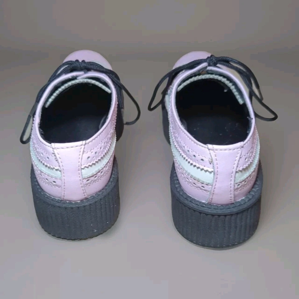 T.U.K. Zapatos Viva Suela Alta Creeper Rosa Blanco Cuero Punta de Ala Zapatos EU37 US 6 Foto 4 de 4